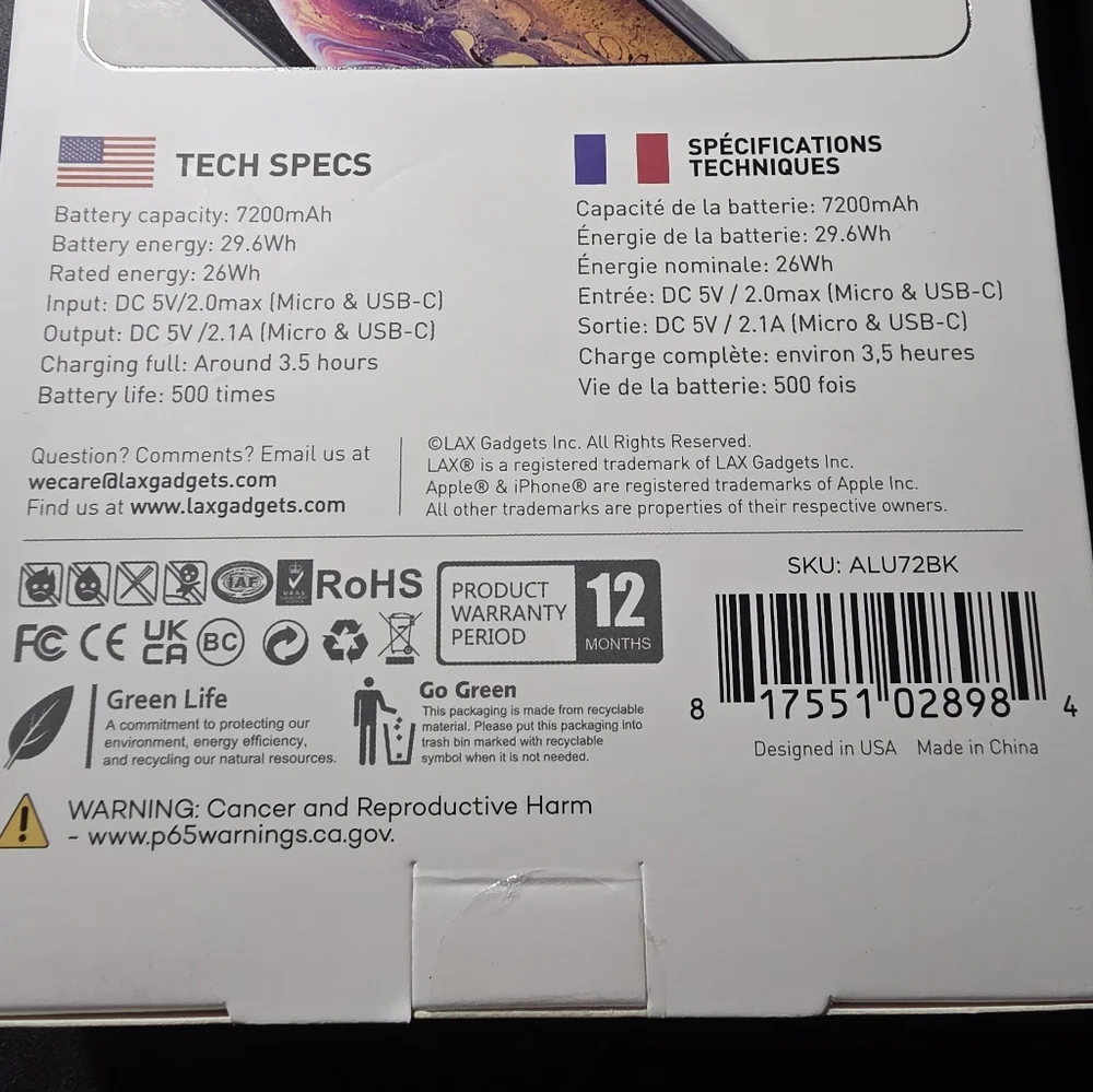 LAX 7200 mAh Black Mini Power Bank